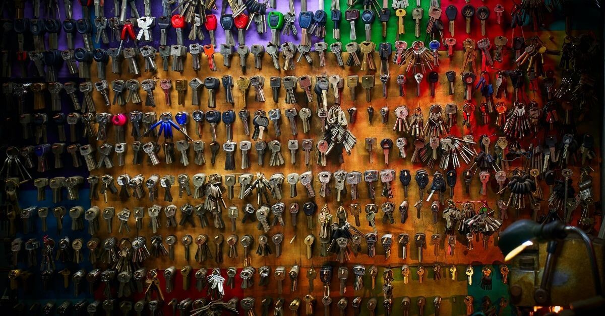 keys on a coloured wall